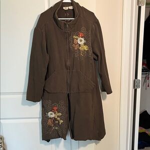 LA Blend Embroidered Brown Women's Coat
